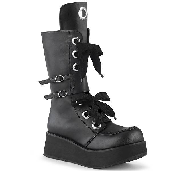 Demonia Women's Sprite-210 Platform Mid Calf Boots - Black Vegan Leather D3796-08US Clearance